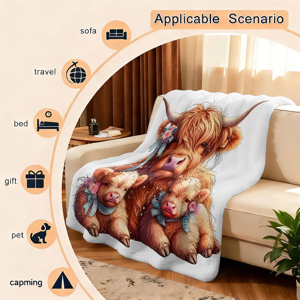 Highland Cow Print Blanket Fla - Highland Home Textiles review and price