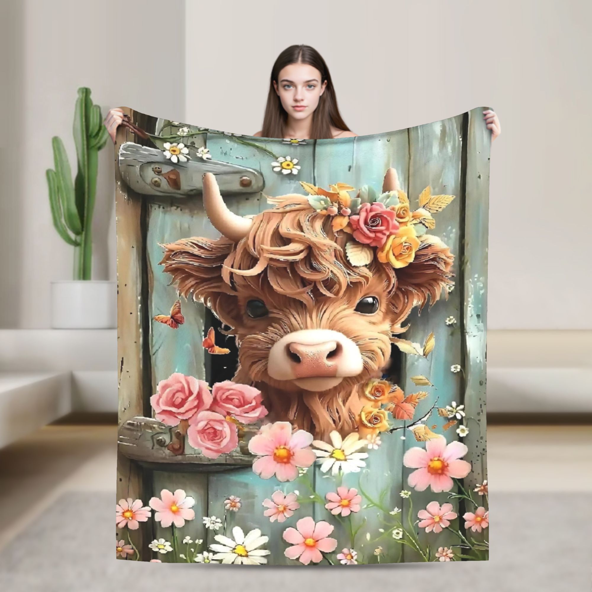 Highland Cow Boho Floral Blank - Highland Home Textiles review and price