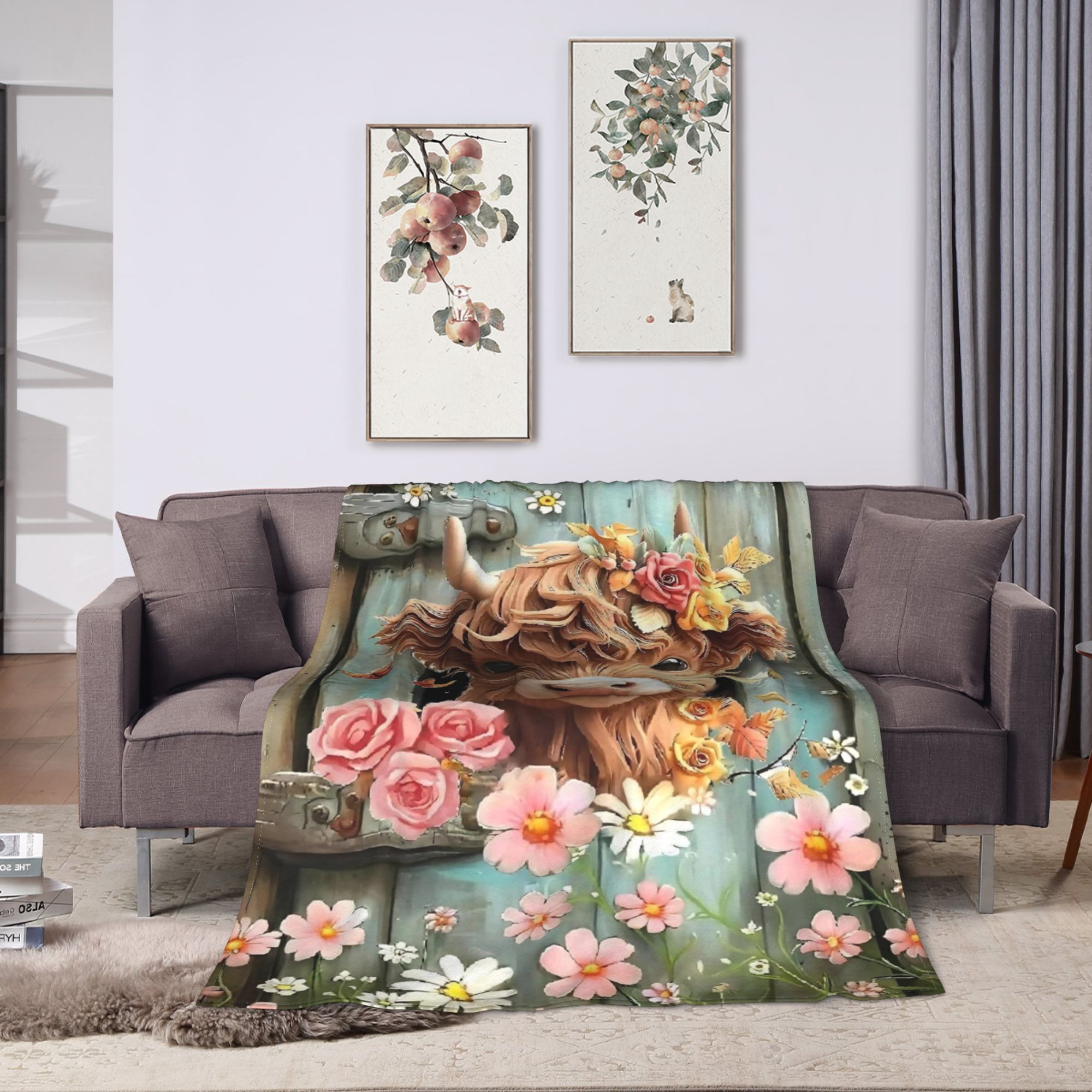Highland Cow Boho Floral Blank - Highland Home Textiles review and price