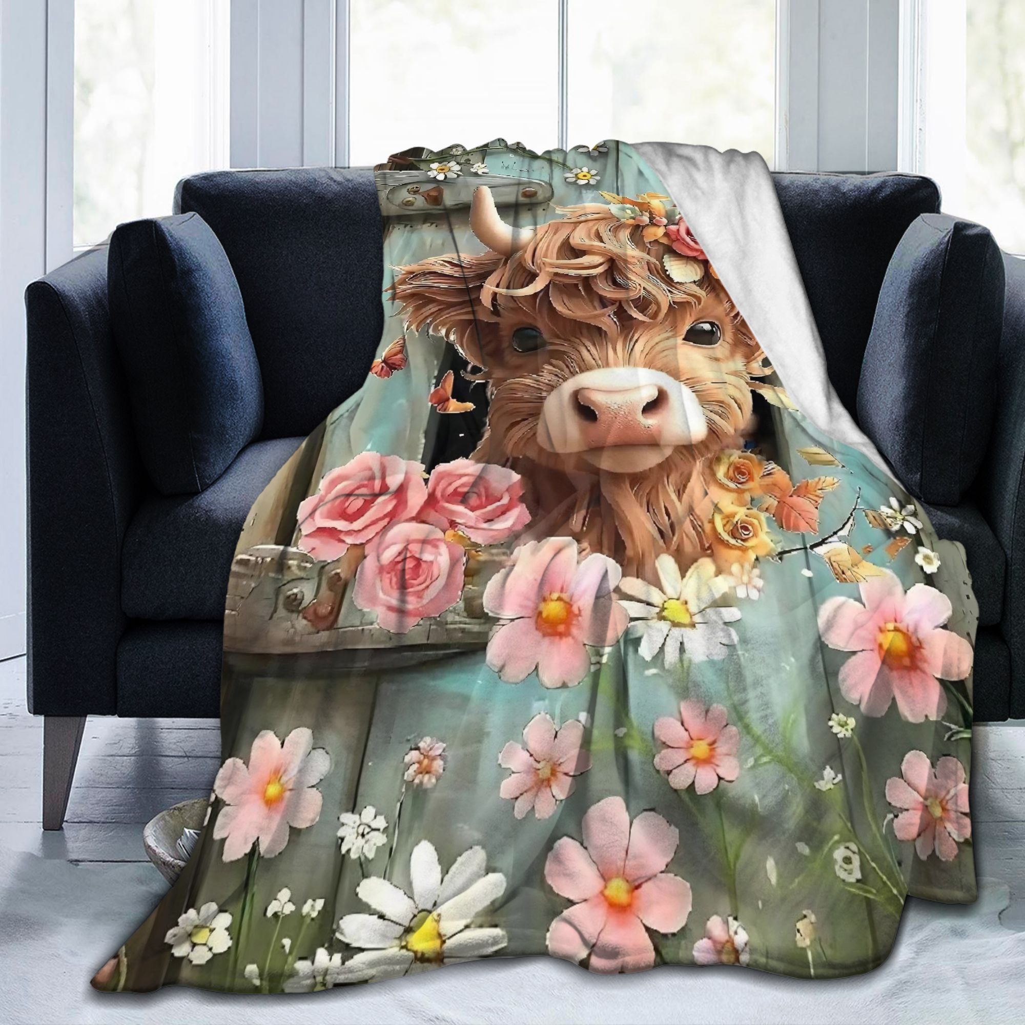 Highland Cow Boho Floral Blank - Highland Home Textiles review and price